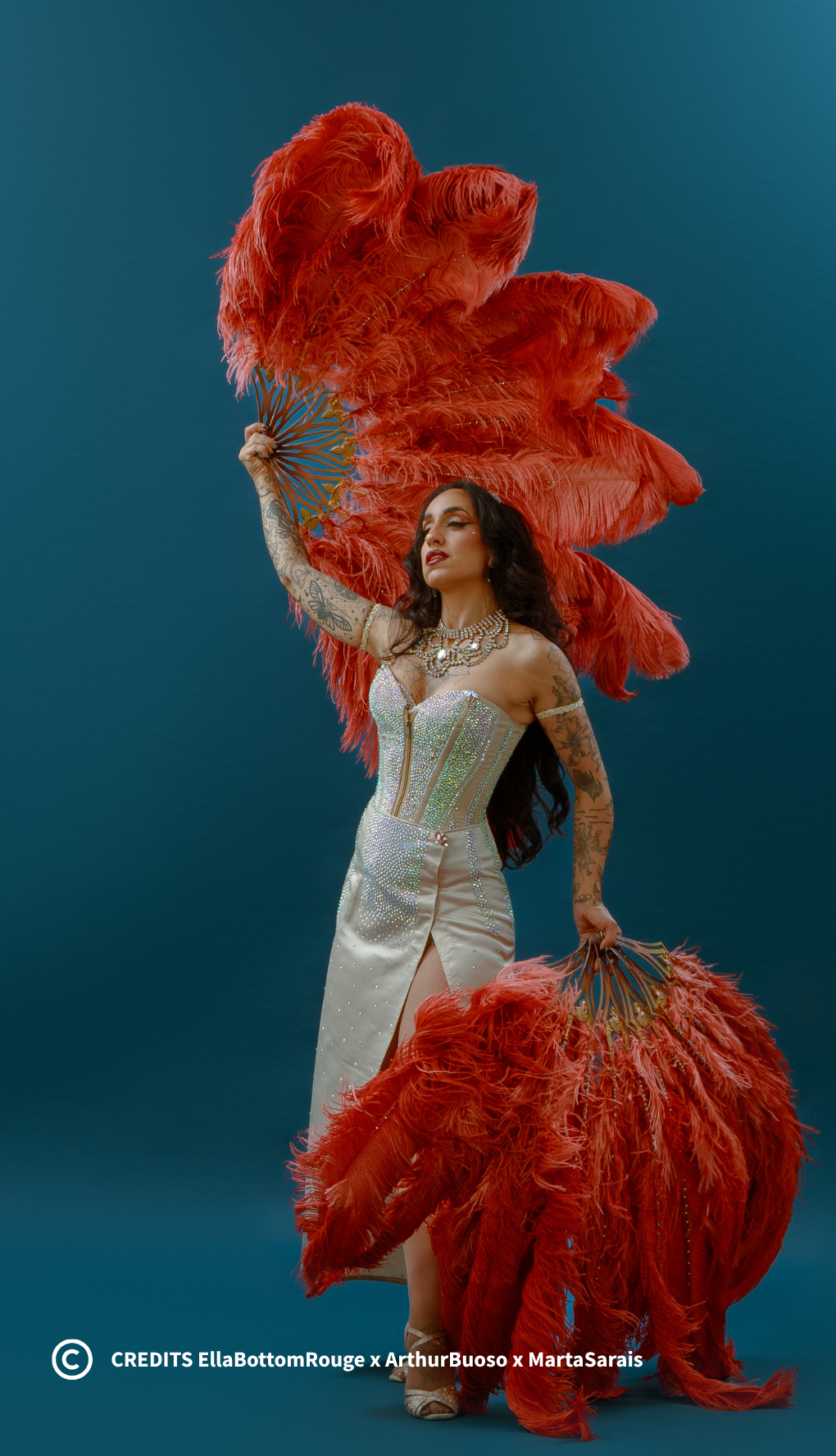 Ventagli Burlesque Decò  LARGE – Coppia Ventagli Professionali in Piume - Colore a scelta