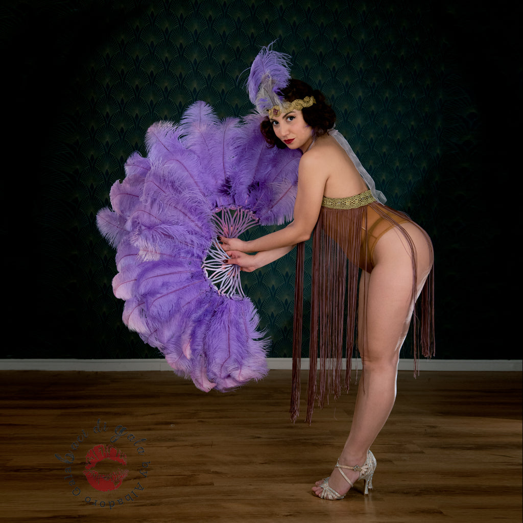 Ventagli Burlesque Decò  MEDIUM – Coppia Ventagli Professionali in Piume - Colore a scelta