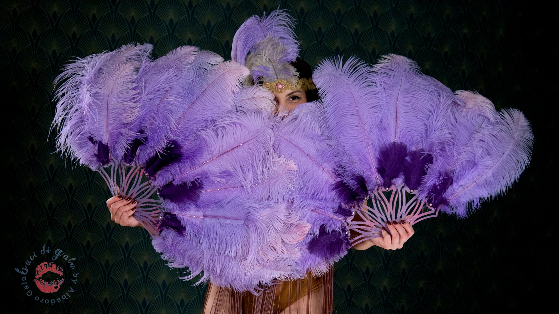 Ventagli Burlesque Decò  MEDIUM – Coppia Ventagli Professionali in Piume - Colore a scelta